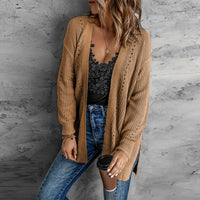 Openwork Rib-Knit Slit Cardigan