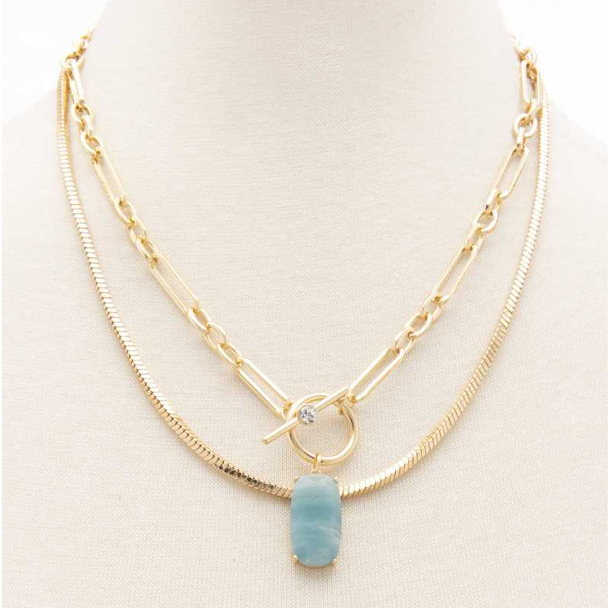 Oval Stone Toggle Clasp Layered Necklace