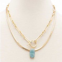 Oval Stone Toggle Clasp Layered Necklace