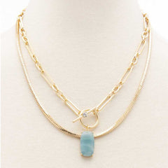 Oval Stone Toggle Clasp Layered Necklace