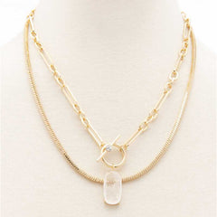 Oval Stone Toggle Clasp Layered Necklace