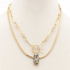 Oval Stone Toggle Clasp Layered Necklace