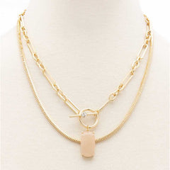 Oval Stone Toggle Clasp Layered Necklace