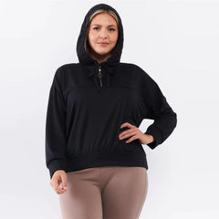 Oversize High Neck Zip-up Draw String Tie Sweatshirt - Black