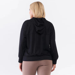 Oversize High Neck Zip-up Draw String Tie Sweatshirt - Black
