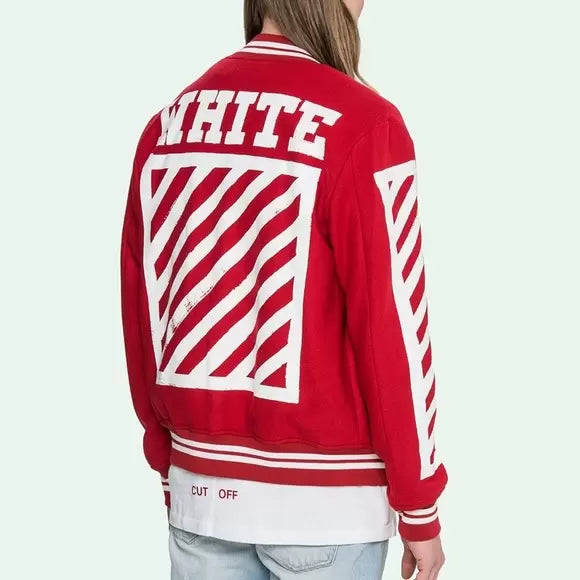 Off White Red Varsity Jacket At Excellent Price 5 OFF