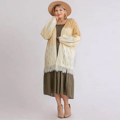Patchwork Knitted Open Front Cardigan Women's Sweater
