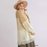 Patchwork Knitted Open Front Cardigan Women's Sweater