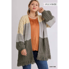 Patchwork Knitted Open Front Cardigan Women's Sweater
