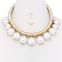 Pearl Metallic Thread Necklace & Earring Set