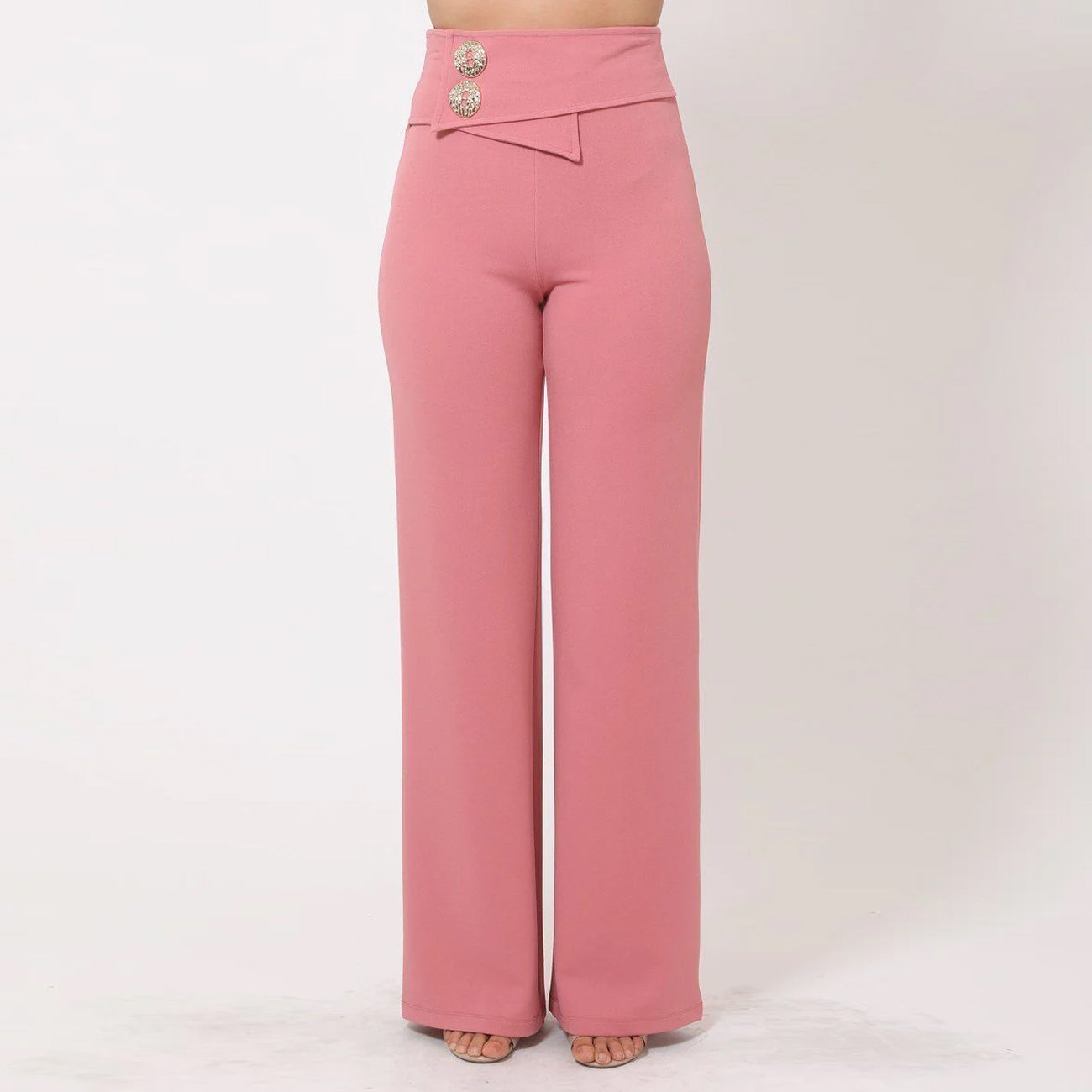 Pink Mauve Red Oversized Button Crepe Wide Leg Pants