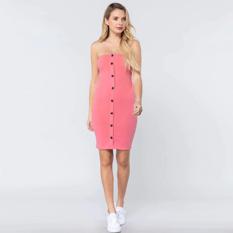 Pink Button Down Tube Mini Dress