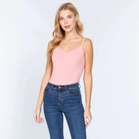 Pink Heavy Rib Cami W/ Lace Bodysuit
