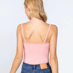 Pink Heavy Rib Cami W/ Lace Bodysuit