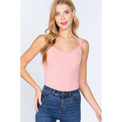 Pink Heavy Rib Cami W/ Lace Bodysuit