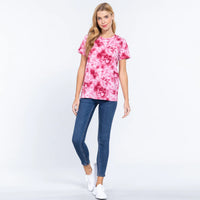 Pink Short Sleeve Tie-dye Cotton Women's Jersey Top