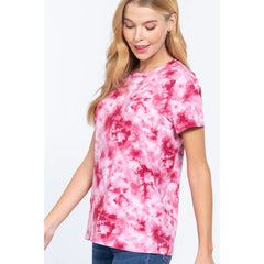 Pink Short Sleeve Tie-dye Cotton Women's Jersey Top