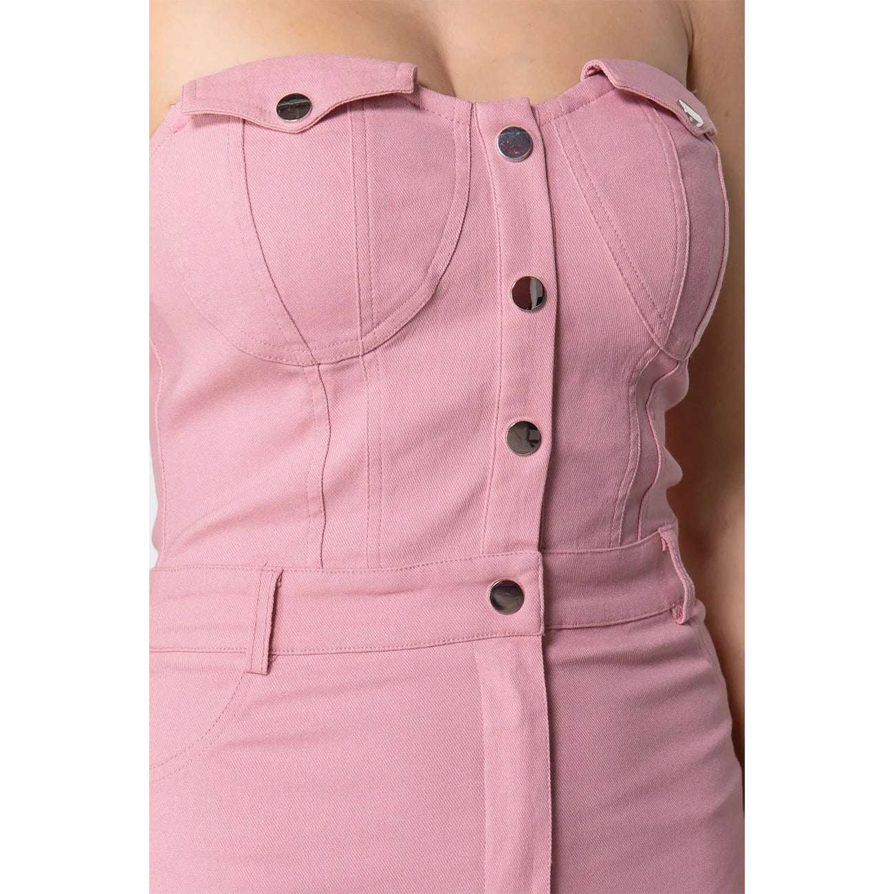 Pink Strapless Button Down Mini Dress