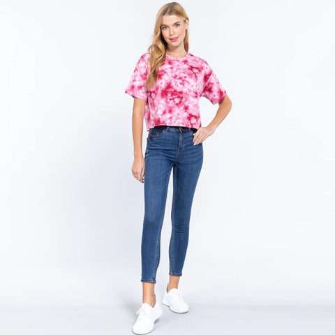 Pink Tie-dye Cotton Jersey Crop Top