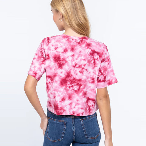 Pink Tie-dye Cotton Jersey Crop Top
