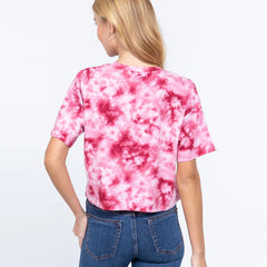 Pink Tie-dye Cotton Jersey Crop Top