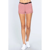 Pink Twill Belted Short Pants