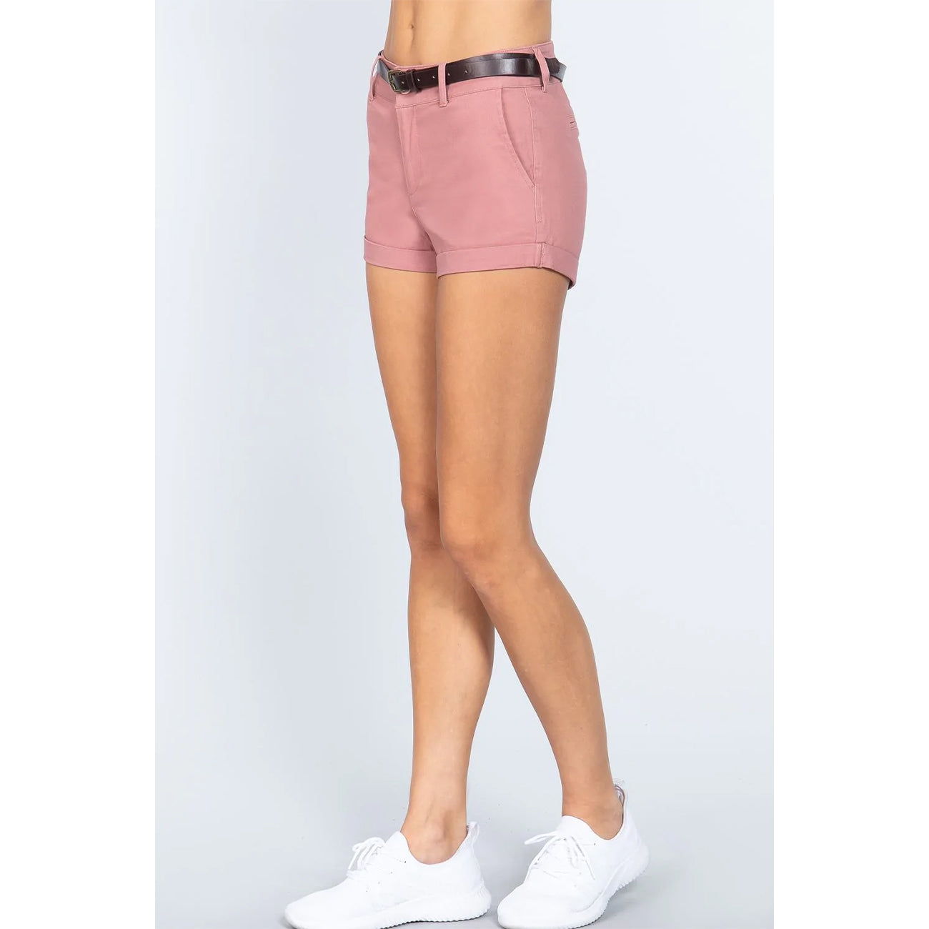 Pink Twill Belted Short Pants