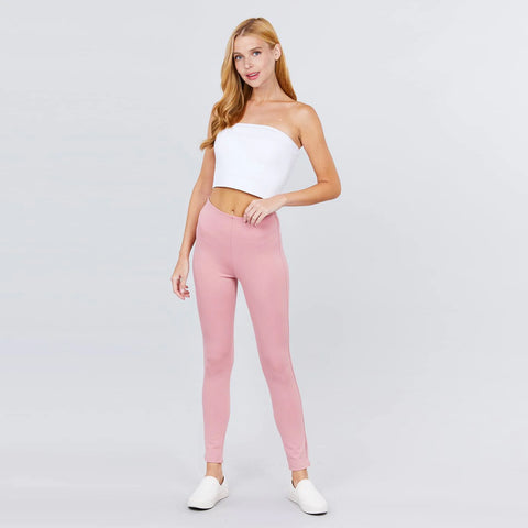 Pink Waist Elastic Band Ponte Pants