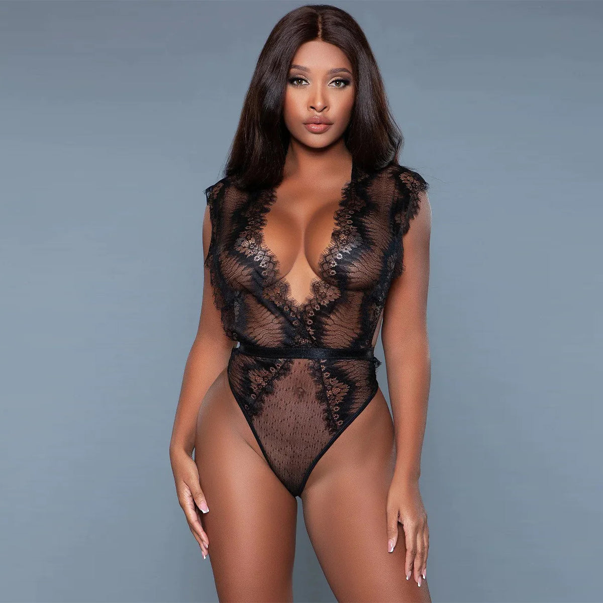 Plunging Neckline Bodysuit with Cross-Cover