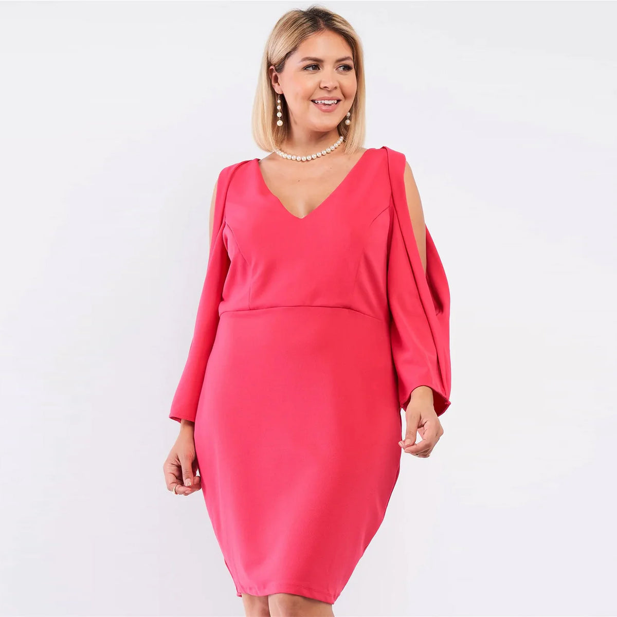 Plunging V-neck Plus Size Women's Mini Dress