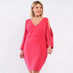 Plunging V-neck Plus Size Women's Mini Dress