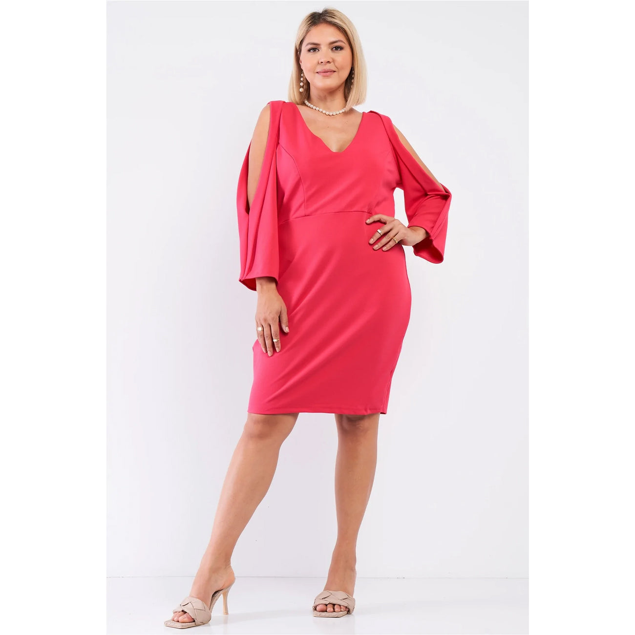 Plunging V-neck Plus Size Women's Mini Dress
