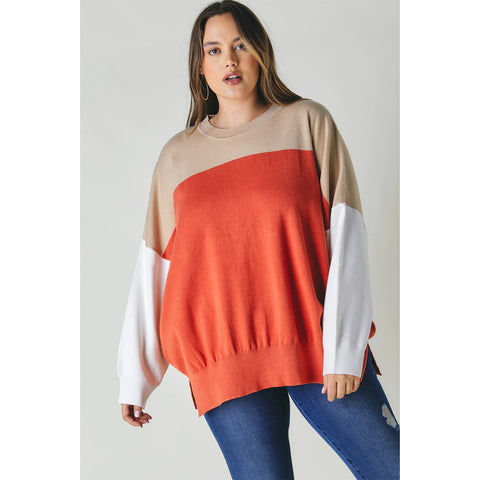 Plus Round Neck Oversized Sweater - Blue
