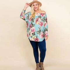Plus Size Floral Printed Venezia One Shoulder Fashion Top