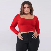 Plus Size Long Mesh Sleeve Sweetheart Crop Top