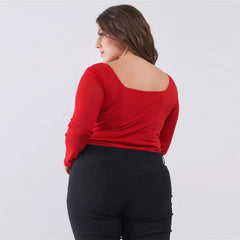Plus Size Long Mesh Sleeve Sweetheart Crop Top