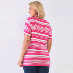 Plus Striped And Distressed Cut-out Women's Top