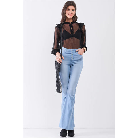 Polka Dot Frill Trim Long Sleeve Bodysuit - Black