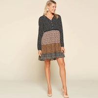 Printed Block Woven Women's Mini Dress - Black
