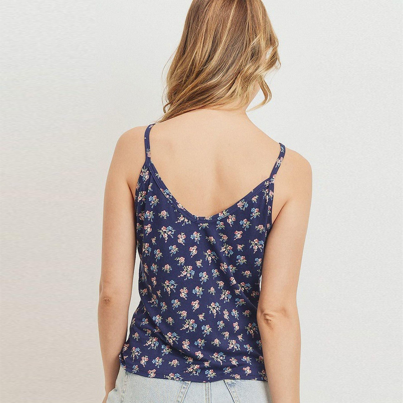 Printed Jersey Front Gathered Sleeveless Top