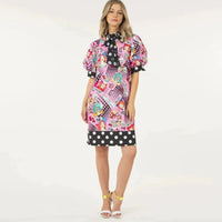 Print Midi Dress With Polka Dot Finish