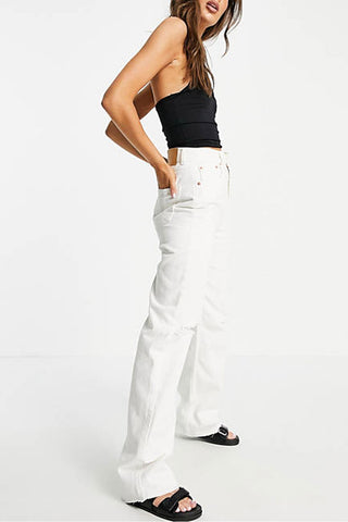 Pull&bear Dad Jeans With Rip in White