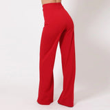 Red Double Reverse G Buckle Wide Leg Crepe Pants