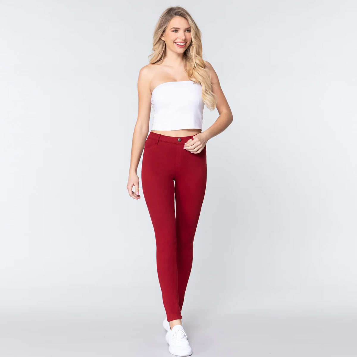 Red Knit Twill Jeggings