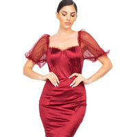 Red Lace Sleeves Back Zipped Mini Dress