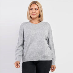 Ribbed Fleece Long Sleeve Plus Size Sweater - Grey