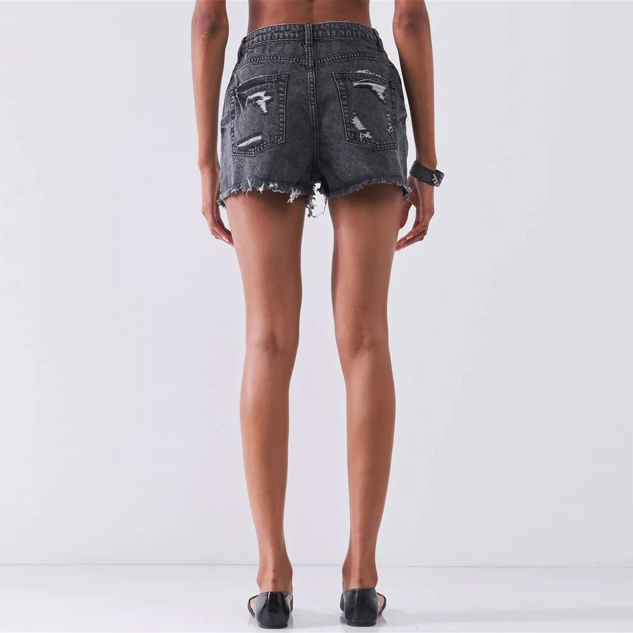 Ripped High-waist Front Zip-up Raw Mini Shorts