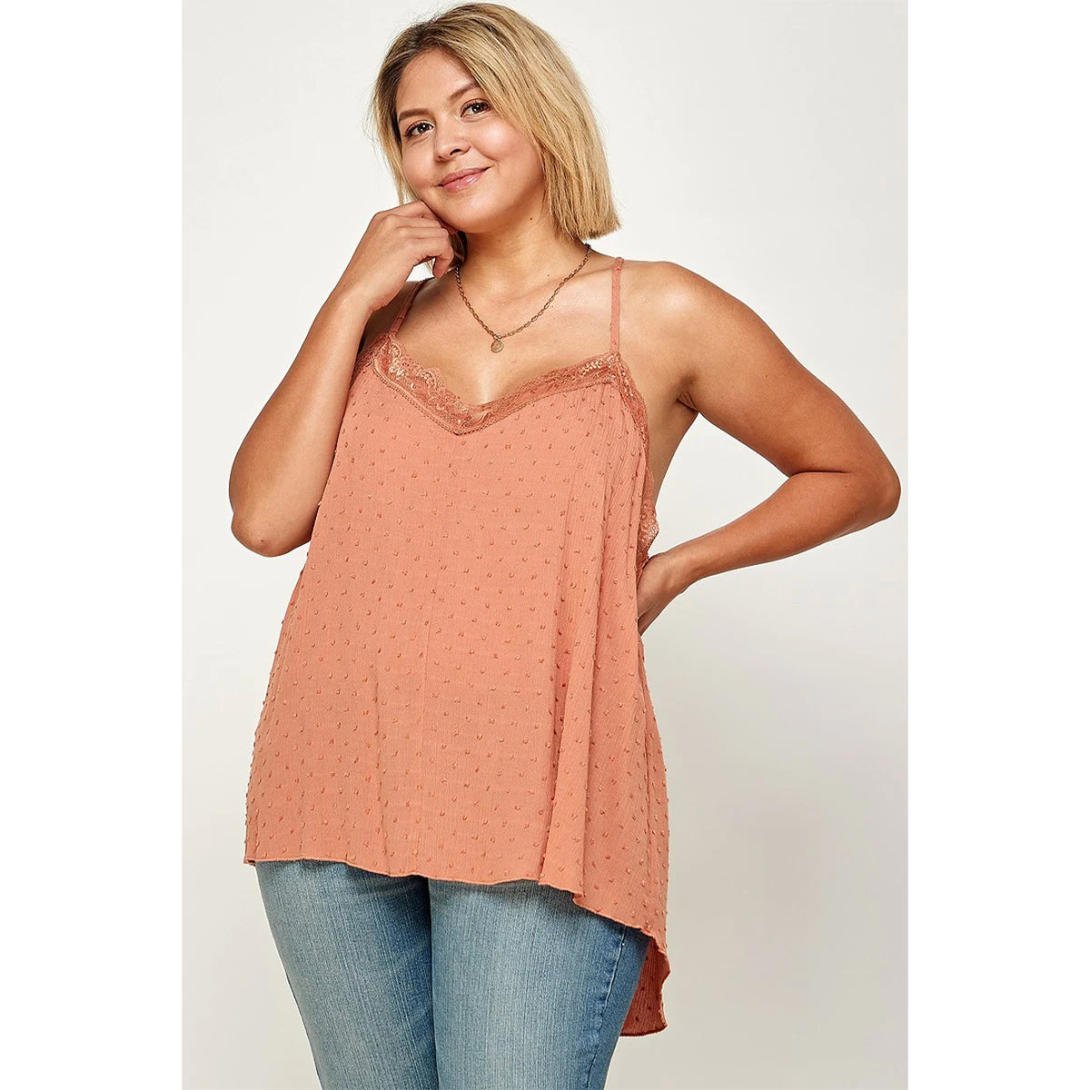 Rose Clip Dot Solid Plus Size Women's Cami Tunic