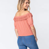 Rose Off Shoulder Lace Detailed Women's Top