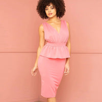 Rose Shimmer Peplum Midi Dress